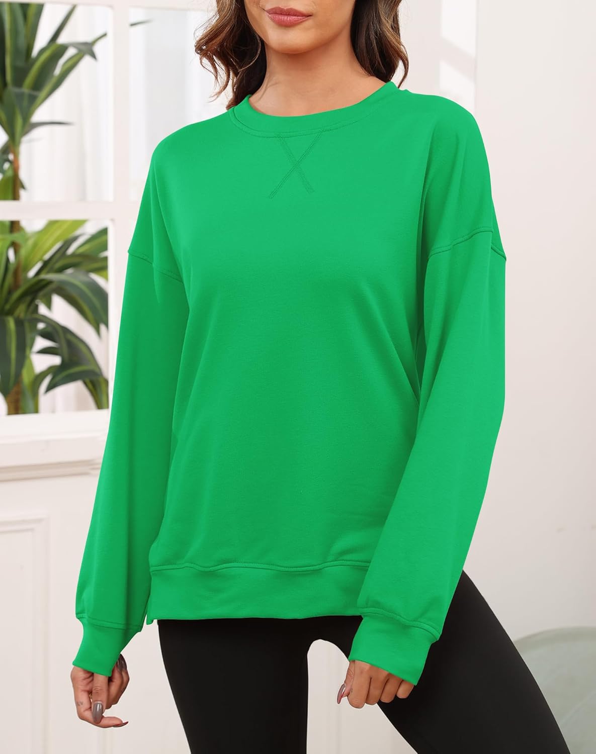 Smile Fish Women's Crewneck Sweatshirt Long Sleeve Side Split Tunic Tops Relaxed Fit Fall Shirts - Image 2