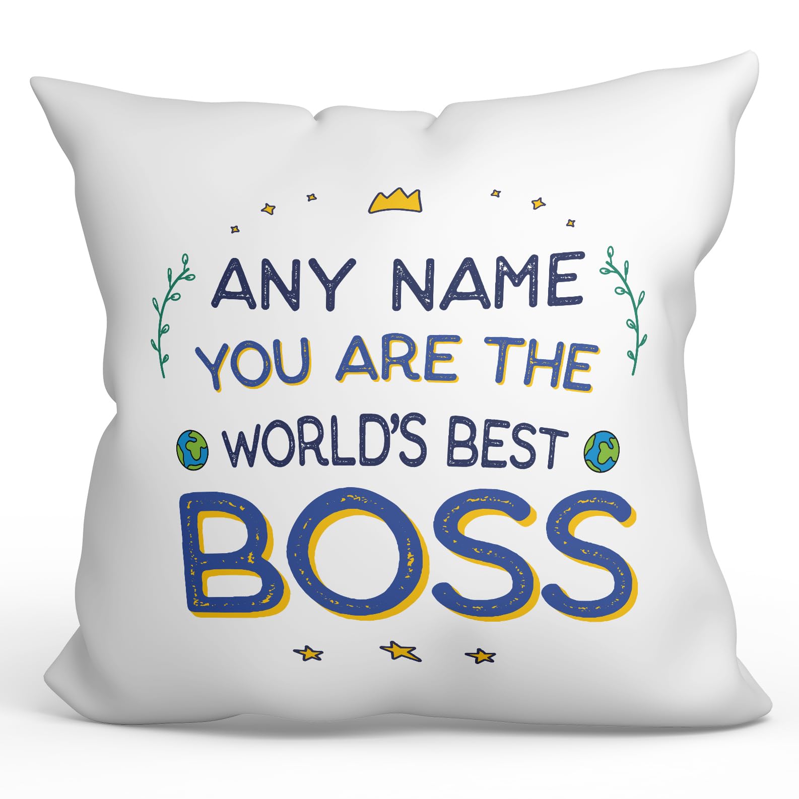 MUGFFINS Personalised Cushion for BOSS Padding included - in English - World's Best - Funny custom gift - Pillow: cover and filling 15.7x15.7 inches โ image 1