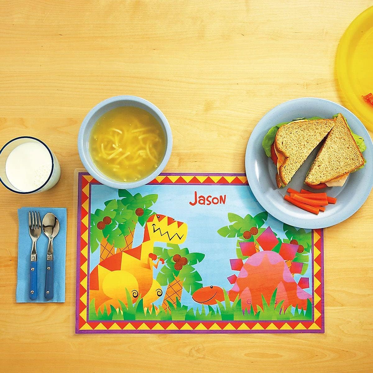 Lillian Vernon Personalized Kids' Dinosaur Placemat-Laminated, Easy Clean Placemat, 11'X 17"