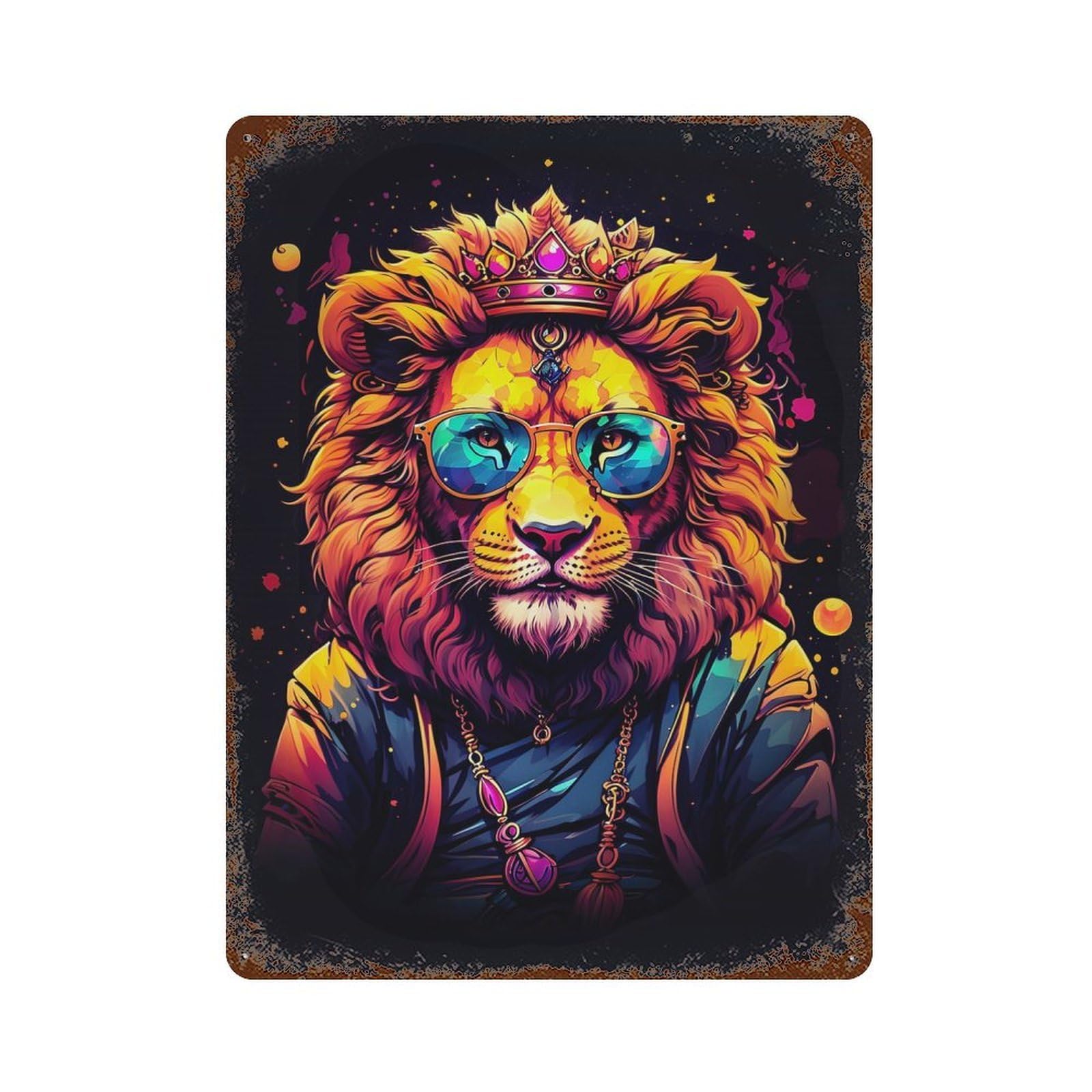 Rust Effect Cute Lion Rusty Metal Tin Sign 15.7"x11.8", Farmhouse Wall Decor for Shed, Workshop And Garage Wall Decor
