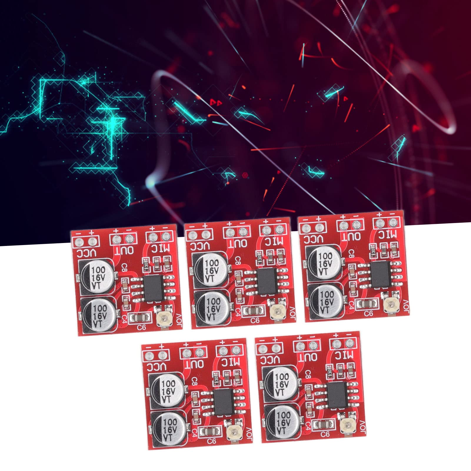 Eujgoov 5Pcs DC 4V-12V Module Amplificateur de Microphone LM386 Carte Amplificateur à Gain Réglable pour Microphone Electret