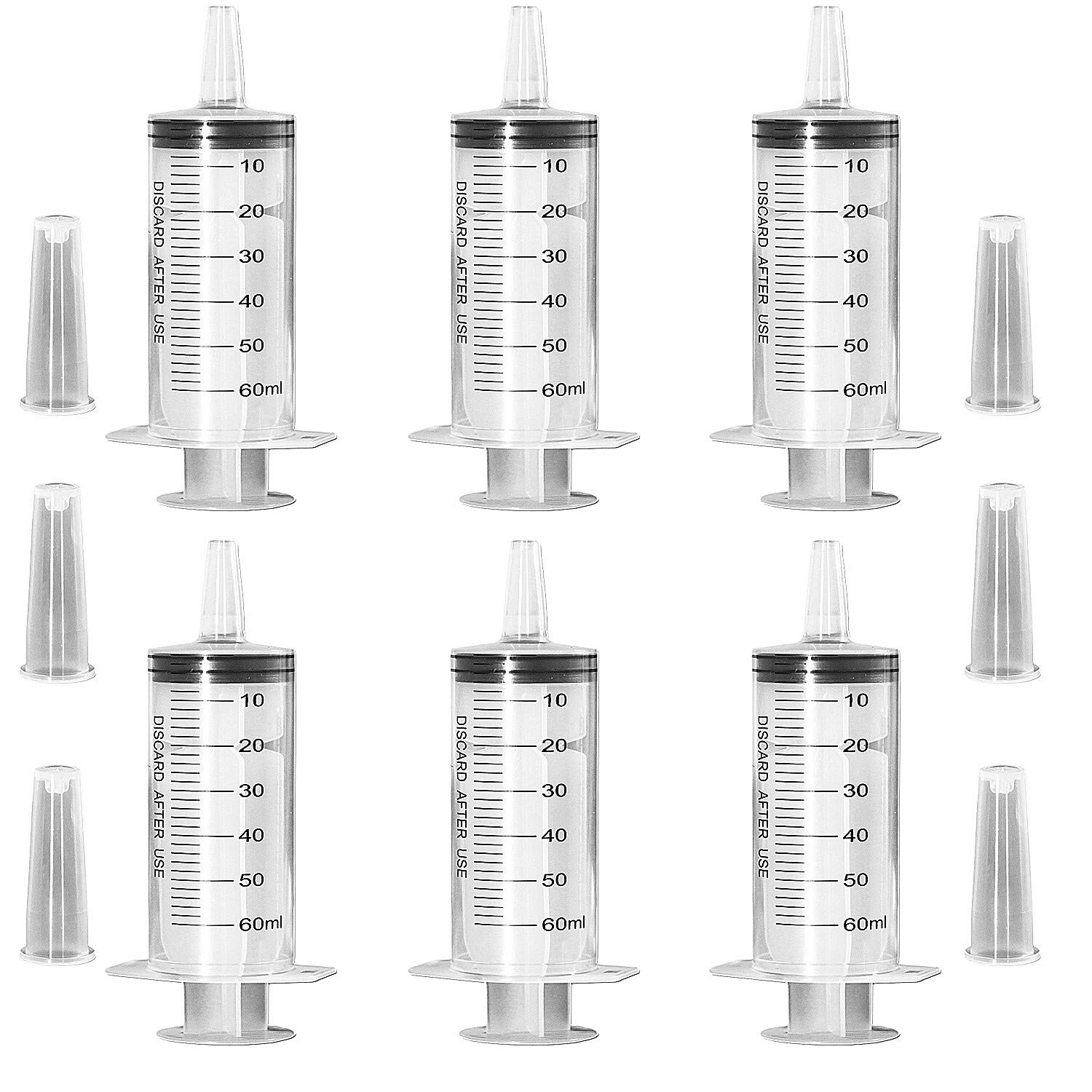 Large Plastic Pipette Syringe, 60ml Catheter Tip Syringe with Covers for Scientific Labs and Measuring, Animal Feeding, Multiple Uses Transfering Liquids Tool (6pack)