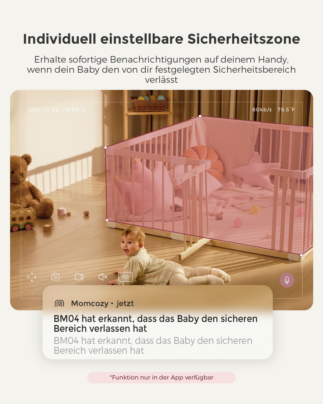 Momcozy BM04 Video Babyphone mit 2 Kameras & App, 1080P 5-Zoll WLAN Babyfone Monitor, 4X Zoom, Bewegungs- & Weinerkennung, sicherer Zaun, klare Nachtsicht, 2-Wege-Gespräch, Foto- & Videoaufzeichnun