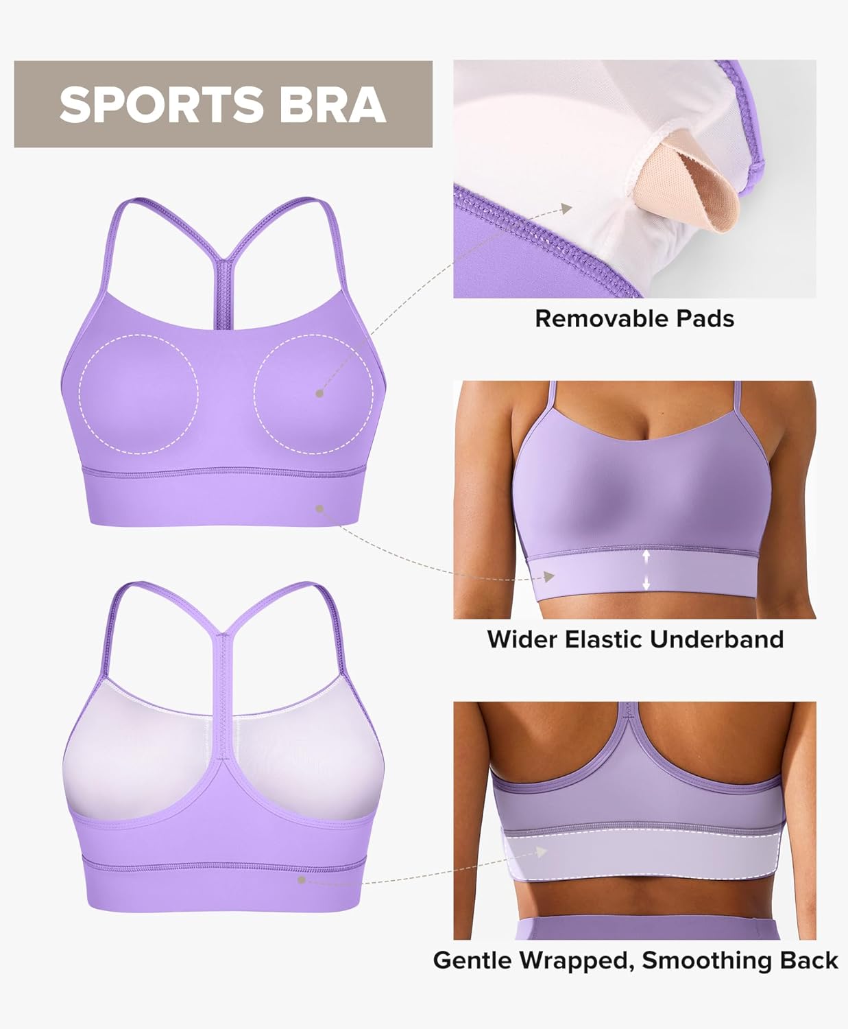 BRXL Y Back Sports Bras for Women Padded Racerback Low Impact Soft Thin Strap Workout Yoga Gym Casual - Image 3