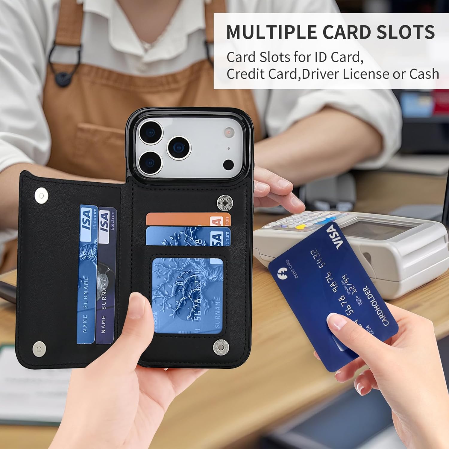 for iPhone 17 Pro Max 6.9" Wallet Case with Card Holder, Ring Kickstand Card Slots Leather Case with Double Magnetic Clasp Phone Cover 6.9 Inch 2025, Black - Image 2