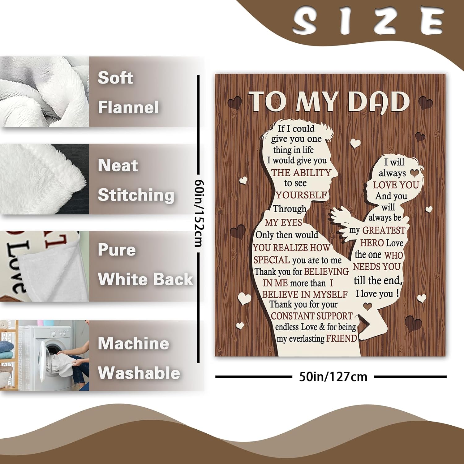 Gift for Dad from Daughter Son Flannel Throw Blanket, for Daddy Men, Birthday Ideas, to My Dad Present, Farmhouse Soft Bedding Sofa Blankets 50 x 60 in - Image 2