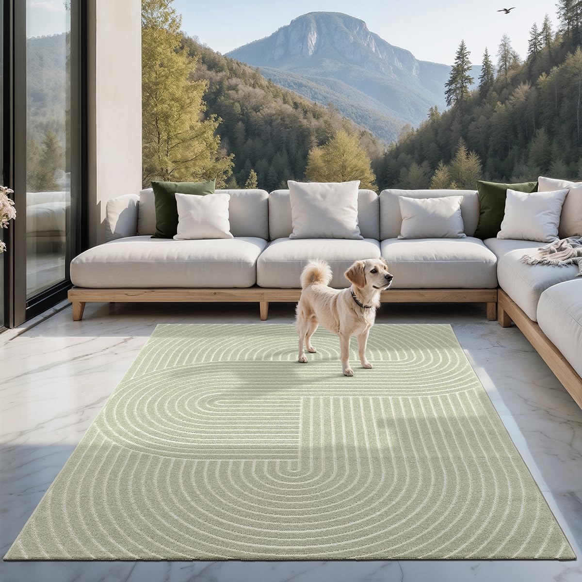 the carpet Santo Plus Outdoor Teppich – Wetterfest & Pflegeleicht, Balkon Teppich, Terrasse & Garten, Flachgewebe Indoor & Outdoor, Modern für Wohnzimmer & Schlafzimmer, Grün, 240 x 340 cm