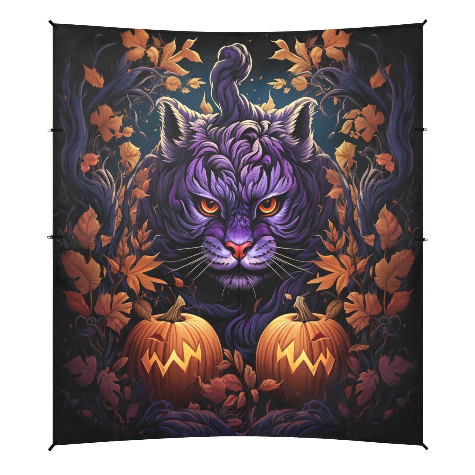 Dunkle Katze Halloween Strandzelt Sonnenschutz Camping-Vordach,Einfach Aufzubauen,Tragbar mit Sandsäcken für Angeln und Picknick im Freien