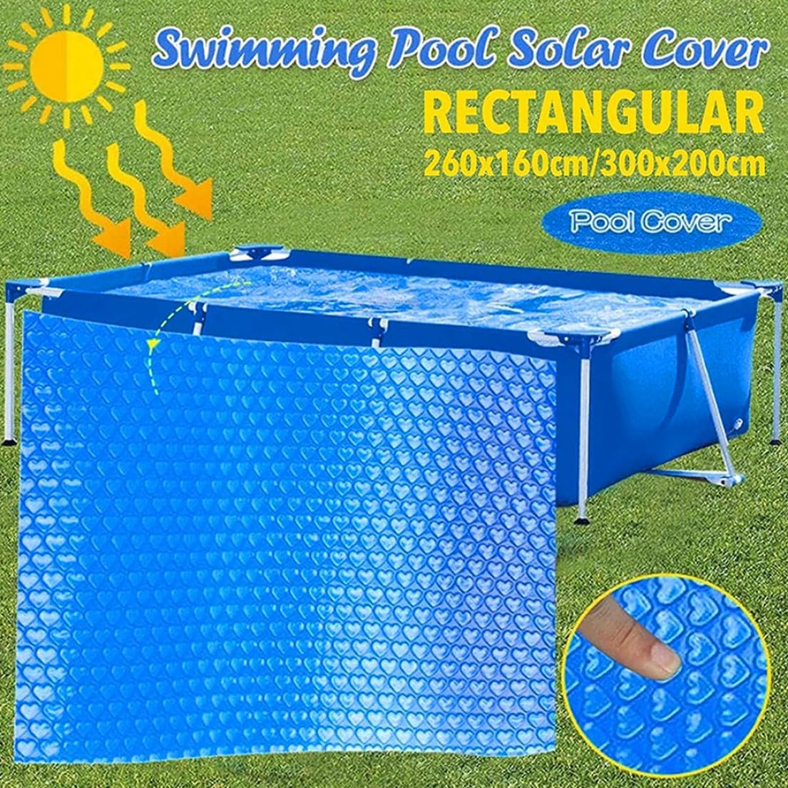 Swimming Pool Solar Cover Foldable Dustproof Anti UV Pool Heat Preservation Film 260x160cm, Swimming Pool Solar Cover