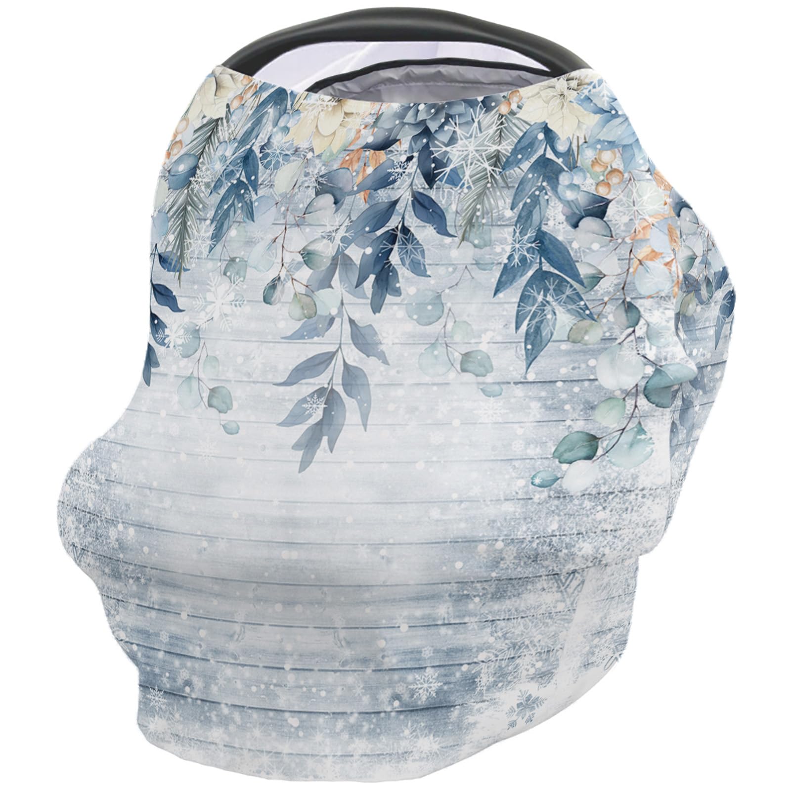 Nursing Cover for Breastfeeding Scarf, Blue Eucalyptus Leaves Poinsettia Floral Wood Grain Christmas Baby Car Covers Super Soft Multi Use for Canopy Shopping Cart Cover Blanket Stroller Cover
