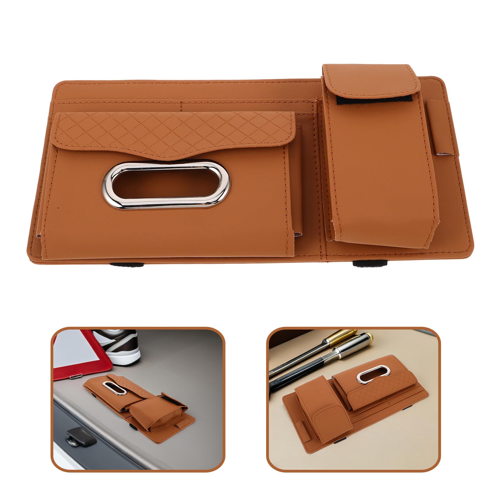 2 Stück Sonnenbrillenhalterung für Sonnenblende Auto PU Leder Organizer Clip Passend Multifunktionale Brillenaufbewahrung