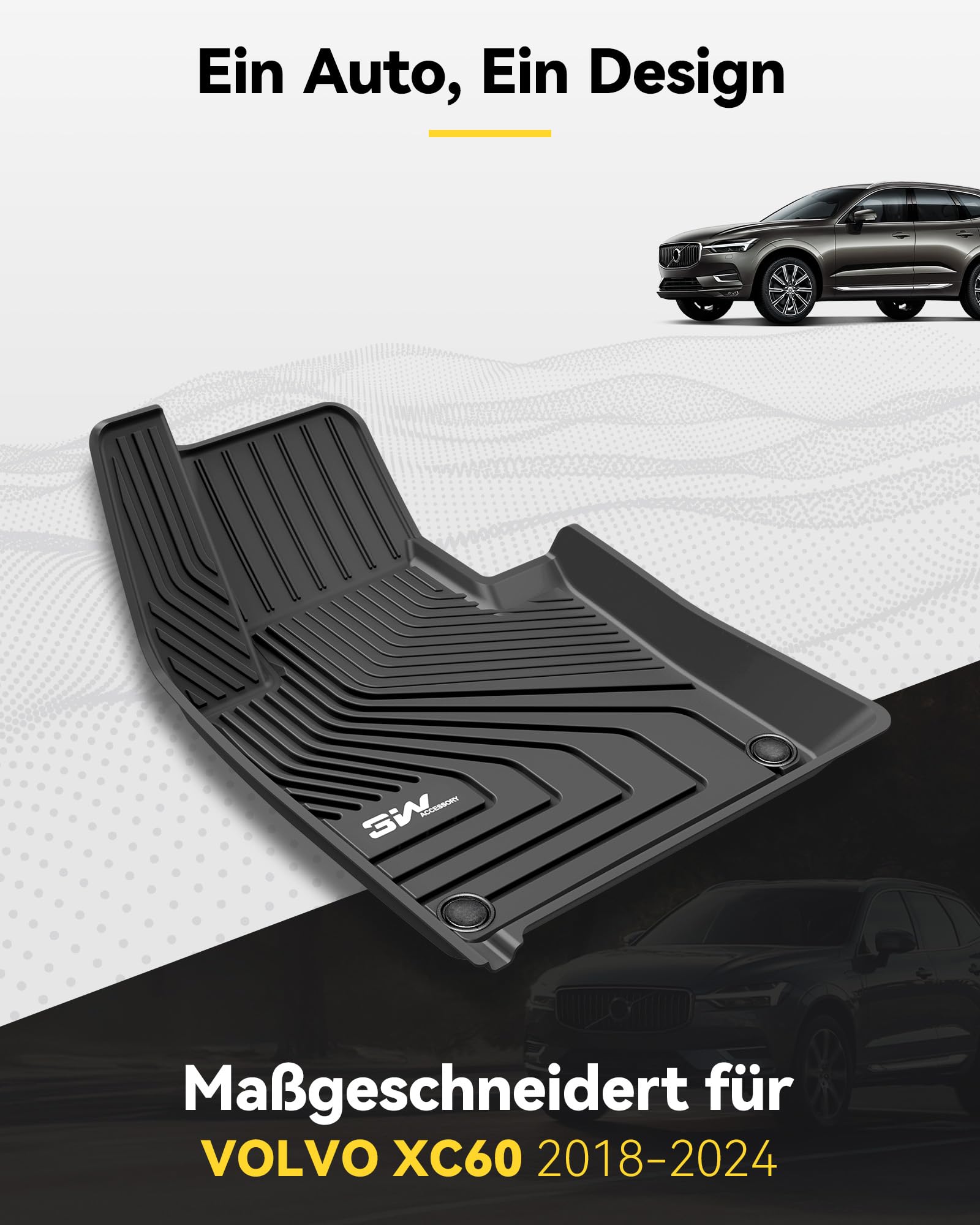 3W Fußmatten & Kofferraumwanne für Volvo XC60 2018-2025 2026 | TPE Thorex™ Allwetter | 3D Maßgeschneiderte Passform | Hundefreundlich Auto Zubehör | Wasserdicht & Kratzfest | Antirutsch