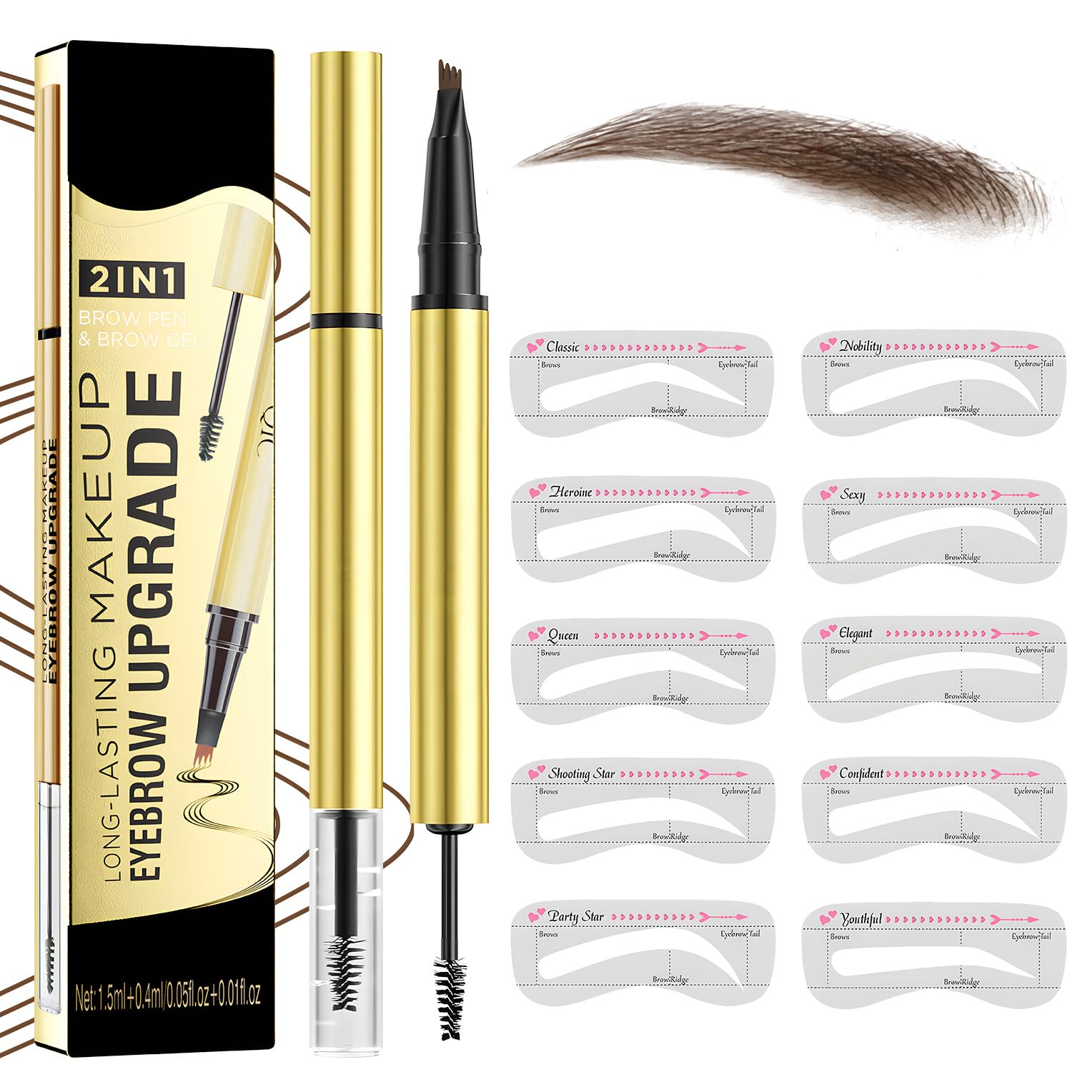 MOTIBACK 2-in-1 Brow Pen and Sealing Brow Gel with 20Pcs Eyebrow Card