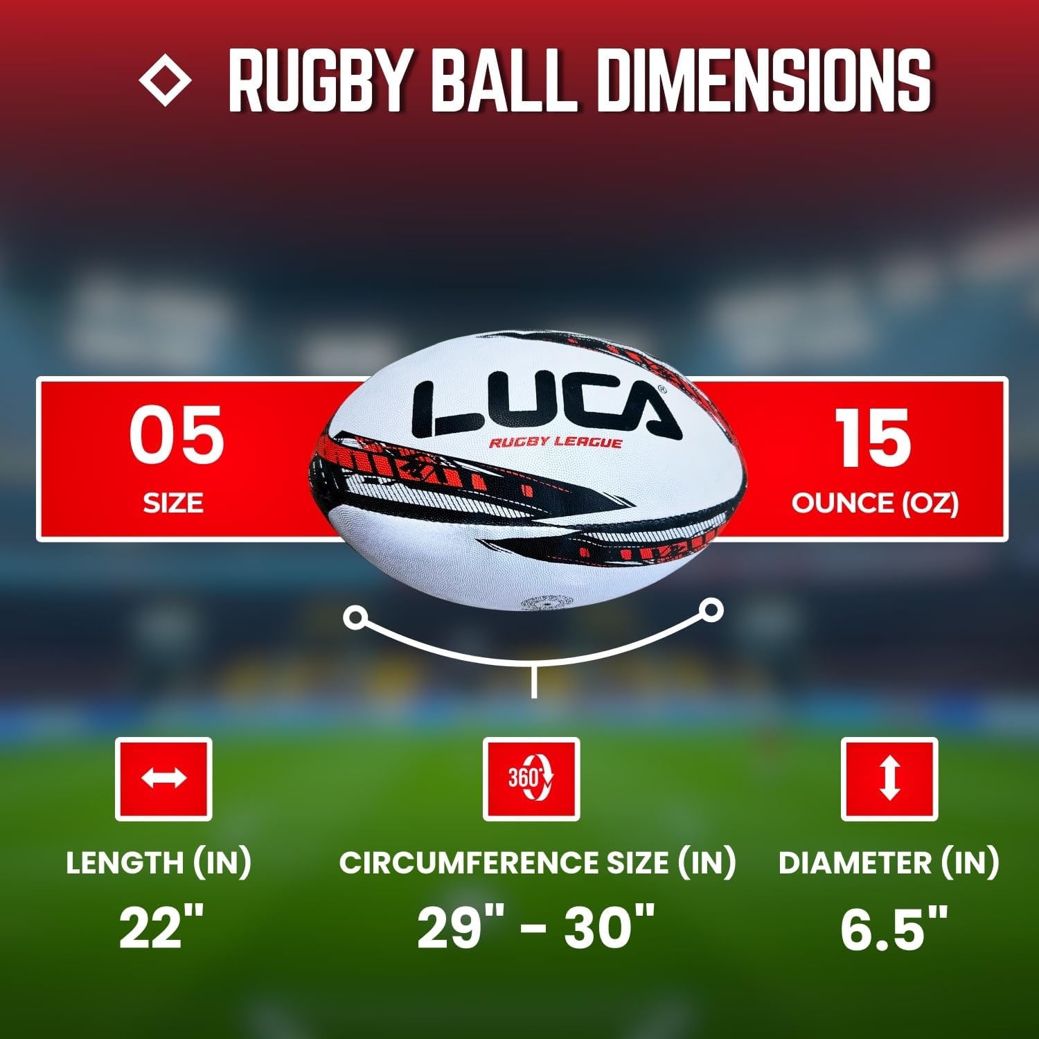 LUCA Rugby Ball Sizes 3, 4 & 5 Hand Stitched Super Grip 3-Ply Construction | Synthetic Leather, Training & Matches, Professional Durable Youth Adults Ball, Waterproof Surface for College & Club Practice