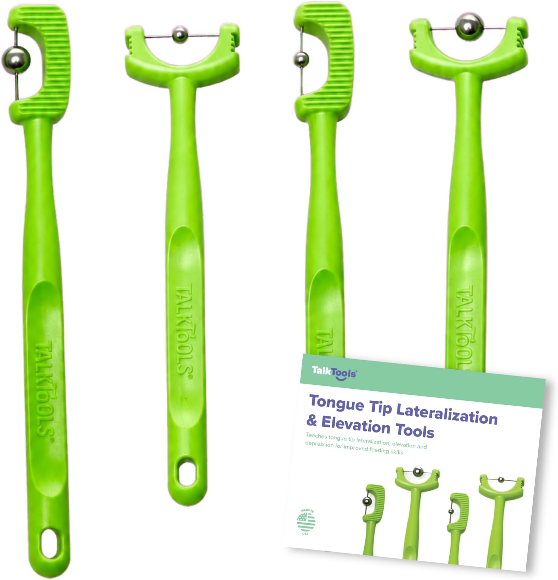 Tongue Tip Lateralization and Elevation Tools | Therapeutic Tool Set for Apraxia, Dysarthria | Improve Feeding Skills, Speech Clarity and Jaw Stability | Jaw Alignment - Set of 4 - Inst. Booklet -Lime