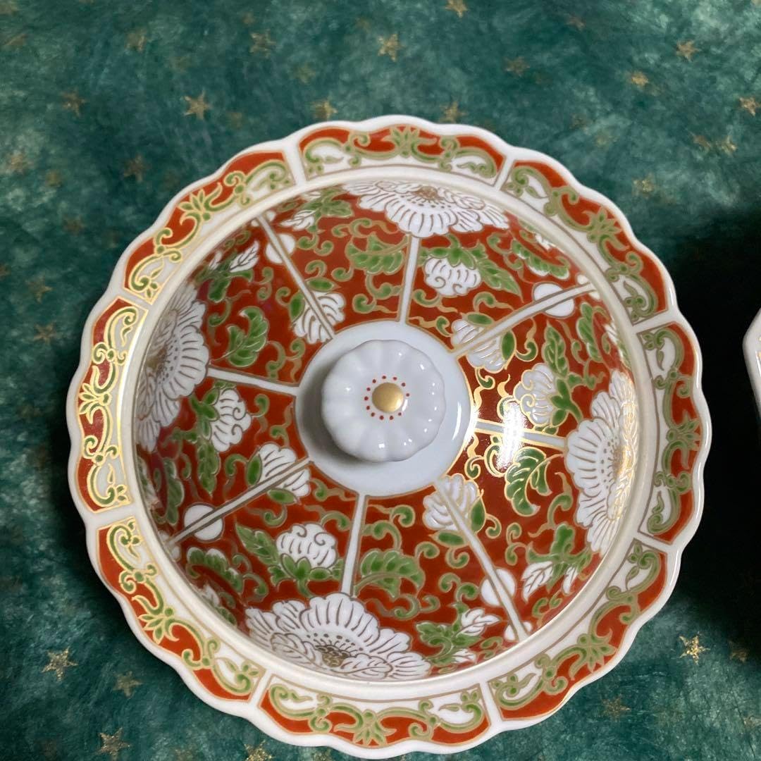 蓋付き器錦松梅光峰作足付希少 蓋付き器 錦