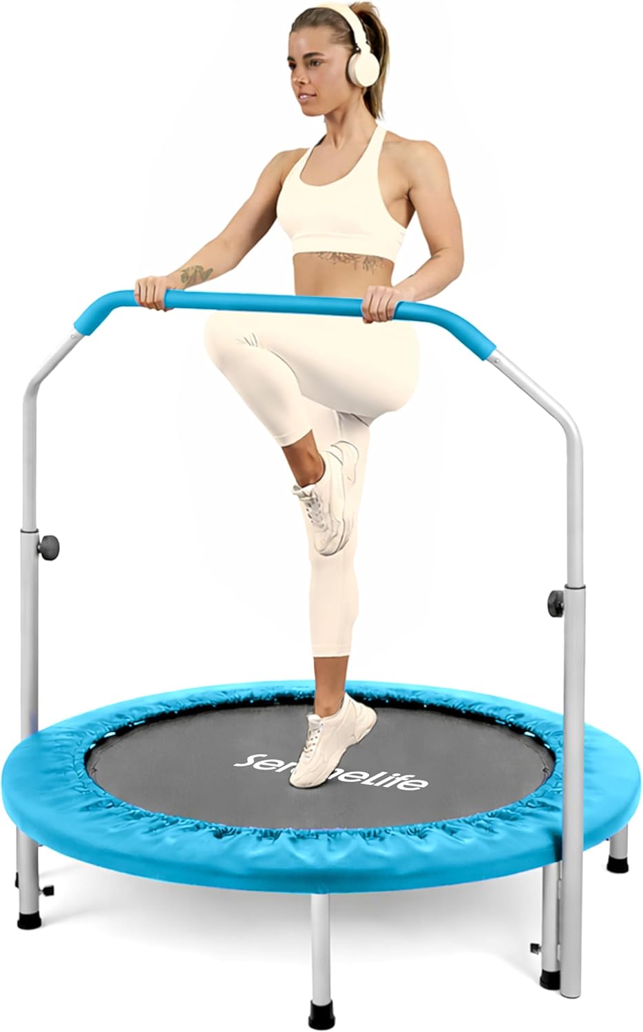 SereneLife 40" Foldable Mini Trampoline - Compact Fitness Trampoline for Kids Adults, Exercise Rebounder with Foam Handle, Indoor/Garden Workout Equipment, Max Load 150/220 lbs - Amazon product rated Grade B