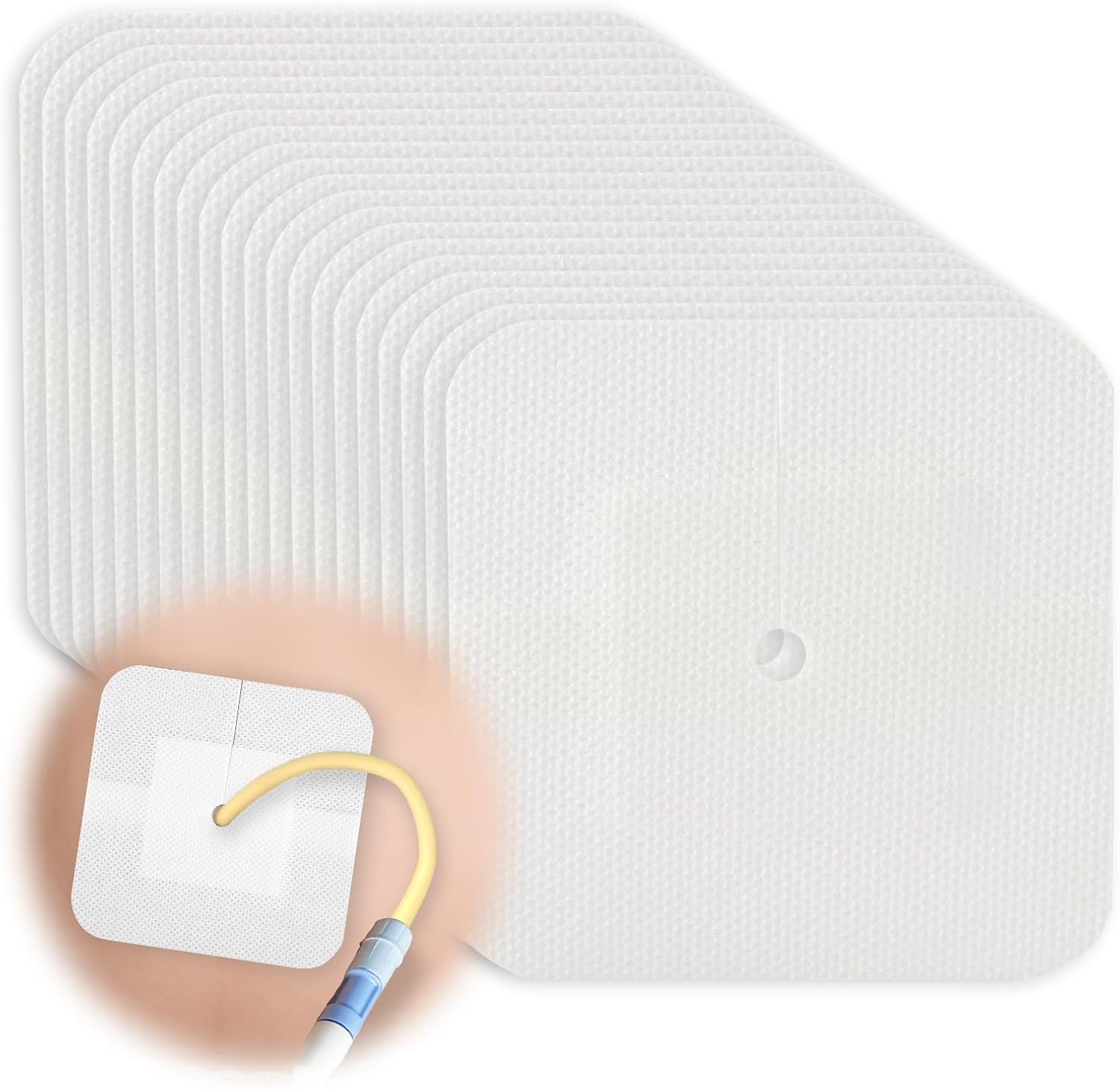 20-Pack Split Drain Adhesive Bandages for PD Catheter & Feeding Tubes, 4x4 Inch Island Dressing Pad Dialysis Accessories with Border to Secure G-Tube, J-Tube & Drainage Sites, Individually Wrapped