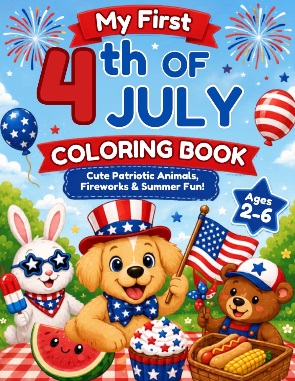 My First 4th of July Coloring Book: Cute Patriotic Animals, Fireworks & Summer Fun