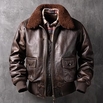 WPKDS Mens leather jacket Genuine Cowhide Bomber Jacket men Brown