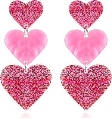 Heart Dangle Earrings for Women Summer Earrings for Women Hot Pink Heart Jewelry Brithday Gifts for Her Concert Outfits Cute Accessories Pink Stuff
