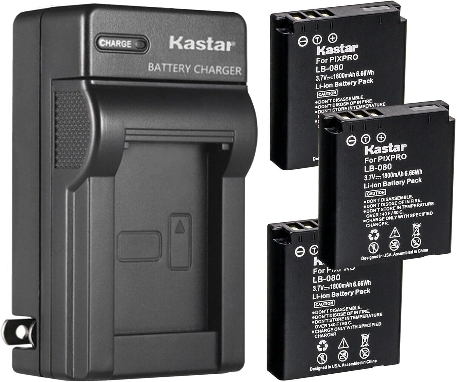 Kastar 4-Pack Battery and AC Wall Charger Replacement for Kodak LB-080 NCA-K/102 Spare Battery, PIXPRO SP1 HD, SP1-YL3 Action Camera, PlaySport Zx5 Video Camera, PIXPRO SP360 4K, ORBIT360 4K VR Camera