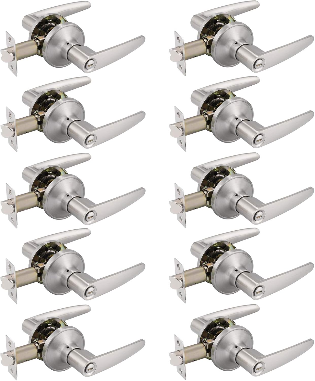 Review Discount 10 Pack Privacy Levers Bedroom Bathroom Door Locks Handles Satin Nikcel Finished,Thumb-Turn Locking Inside,Round Rosette 65mm,for Universal Doors Crazy Deals 10 Pack Privacy Levers Bedroom Bathroom Door Locks Handles Satin Nikcel Finished,Thumb-Turn Locking Inside,Round Rosette 65mm,for Universal Doors
