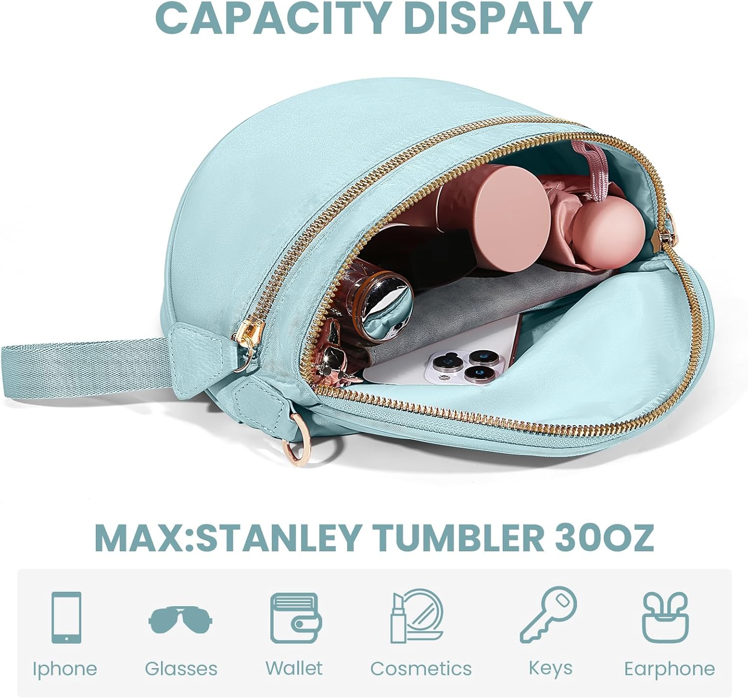 hibear Nylon Bum Bags for Women Crossbody Spacious Checkered Crossbody Bag Large fanny packs for women Belt Purse (beige) - Image 4