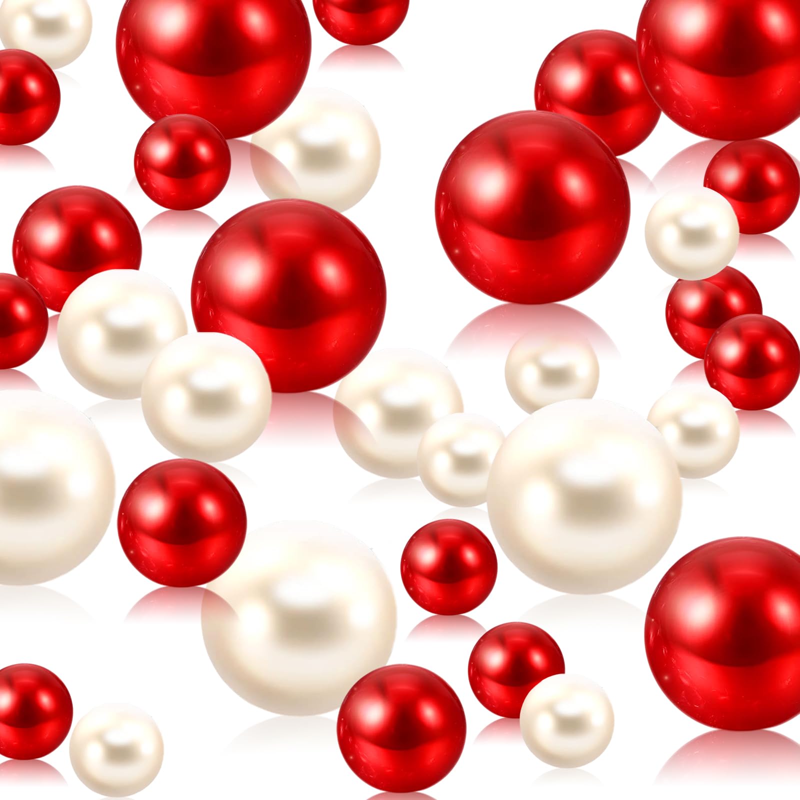 Red White Vase Filler | 150PCS Pearls Bead for Centerpieces Vases | 8/14/20 mm No Hole Beads, Fake Pearls for Wedding Birthday Theme Party Table