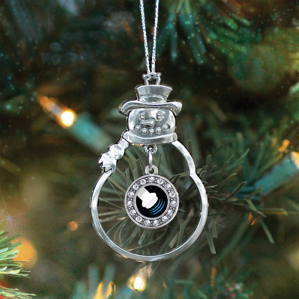 Inspired Silver - Sonographer - Silver Christmas Ornament - Circle Charm Christmas Tree Ornament with Cubic Zirconia - Snowman Hanging Decoration