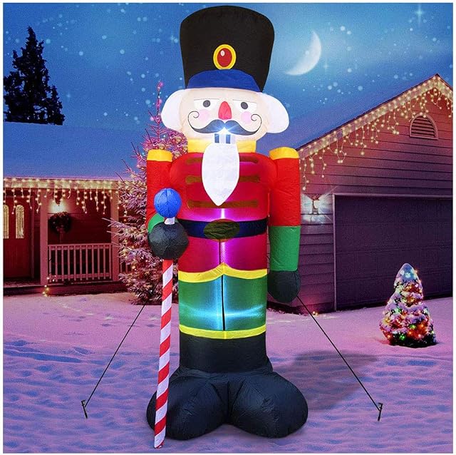 KaKille 8-foot Christmas Inflatable Toy Nutcracker LED Lights Christmas Lights Soldiers Indoor and Outdoor Entrance Lawn Courtyard Garden Party