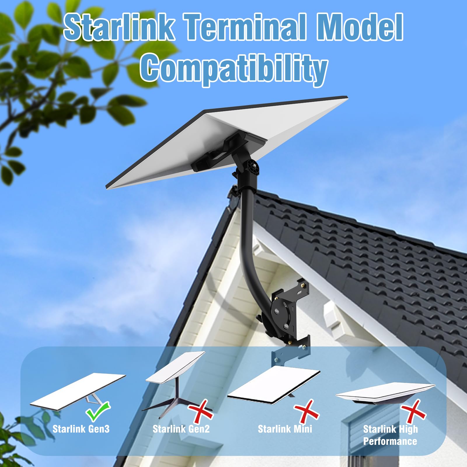Anautin Starlink Gen 3 Mount — Kit d'installation réglable à 180° avec design étanche adapté aux toits et aux murs en bois, assurant un alignement optimal du signal Internet par satellite.