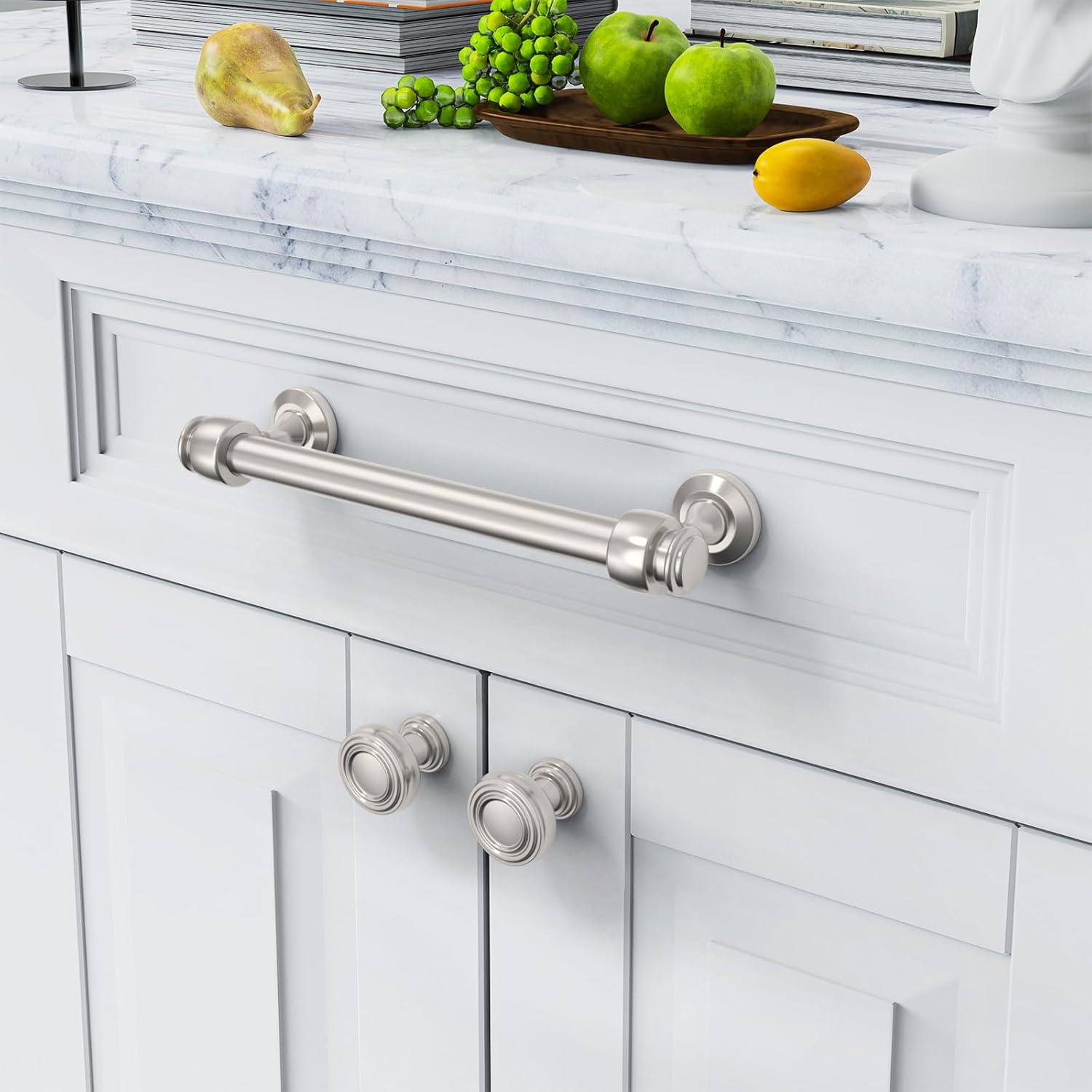 Chibery 20 Pack Cabinet Hardware Pulls, 5 inches (128 mm) Hole Centers, Alloy Zinc, Easy to Clean, Brushed Satin Nickel Cabinet Handle for Kitchen Cabinets Cupboard Drawers Closet Dressers Bathroom