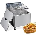 GAOMON 11 Liter Electric Fryer with Basket & Lid 2.0, 11.6QT Deep Fryer for Restaurant Home Use, Adjustable Temperature, with Extra Large Thick Frying Basket and Lid, Stainless Steel, 110V, 1700W
