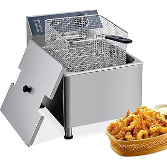 GAOMON 11 Liter Electric Fryer with Basket & Lid 2.0, 11.6QT Deep Fryer for Restaurant Home Use, Adjustable Temperature, with Extra Large Thick Frying Basket and Lid, Stainless Steel, 110V, 1700W