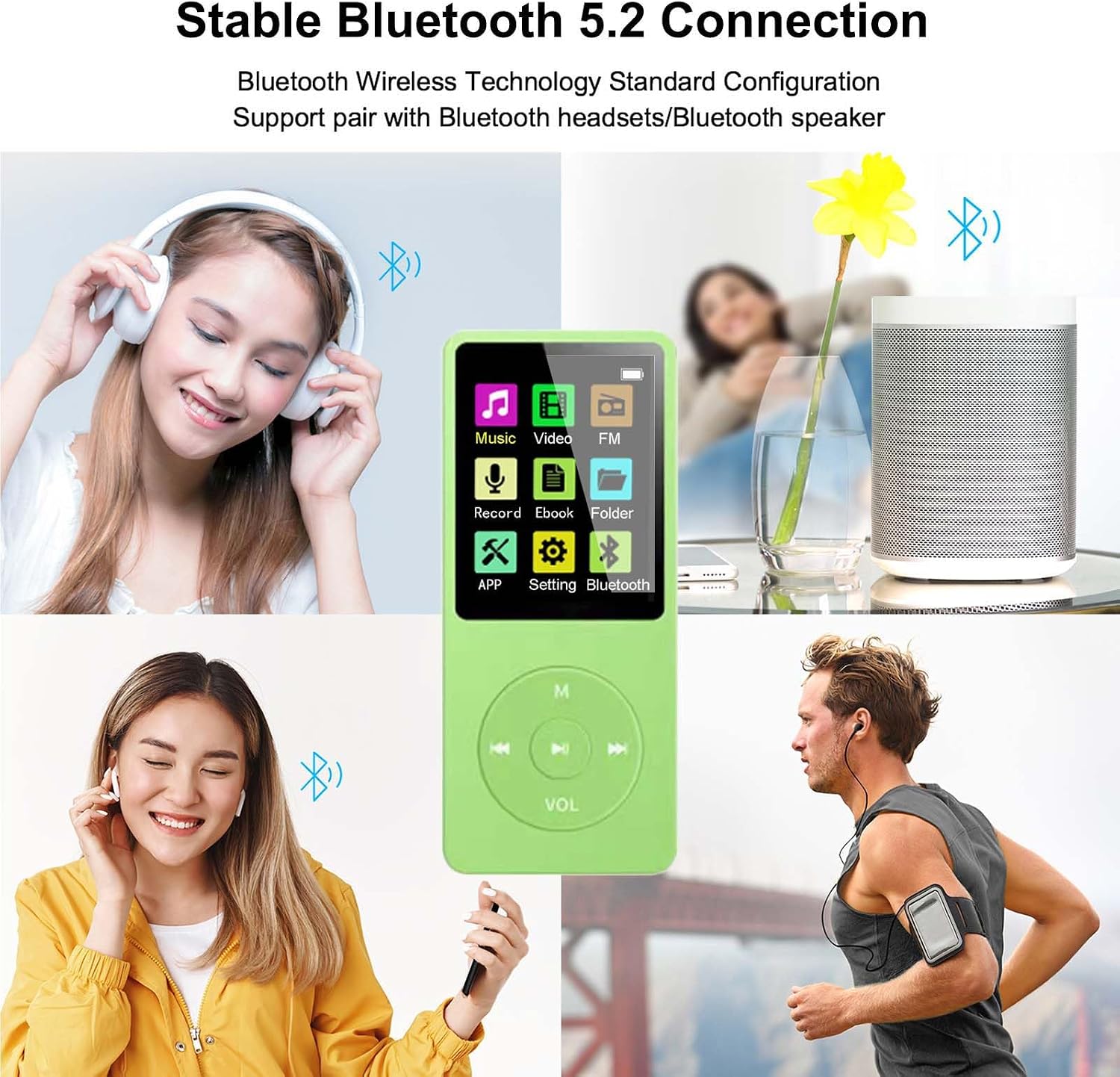 128GB MP3 Player with Bluetooth 5.2, Portable Green Music Player for Kids with Built-in HD Speaker, FM Radio, Voice Recorder, Earphones Included 5 719UIulpl3L. AC SL1500