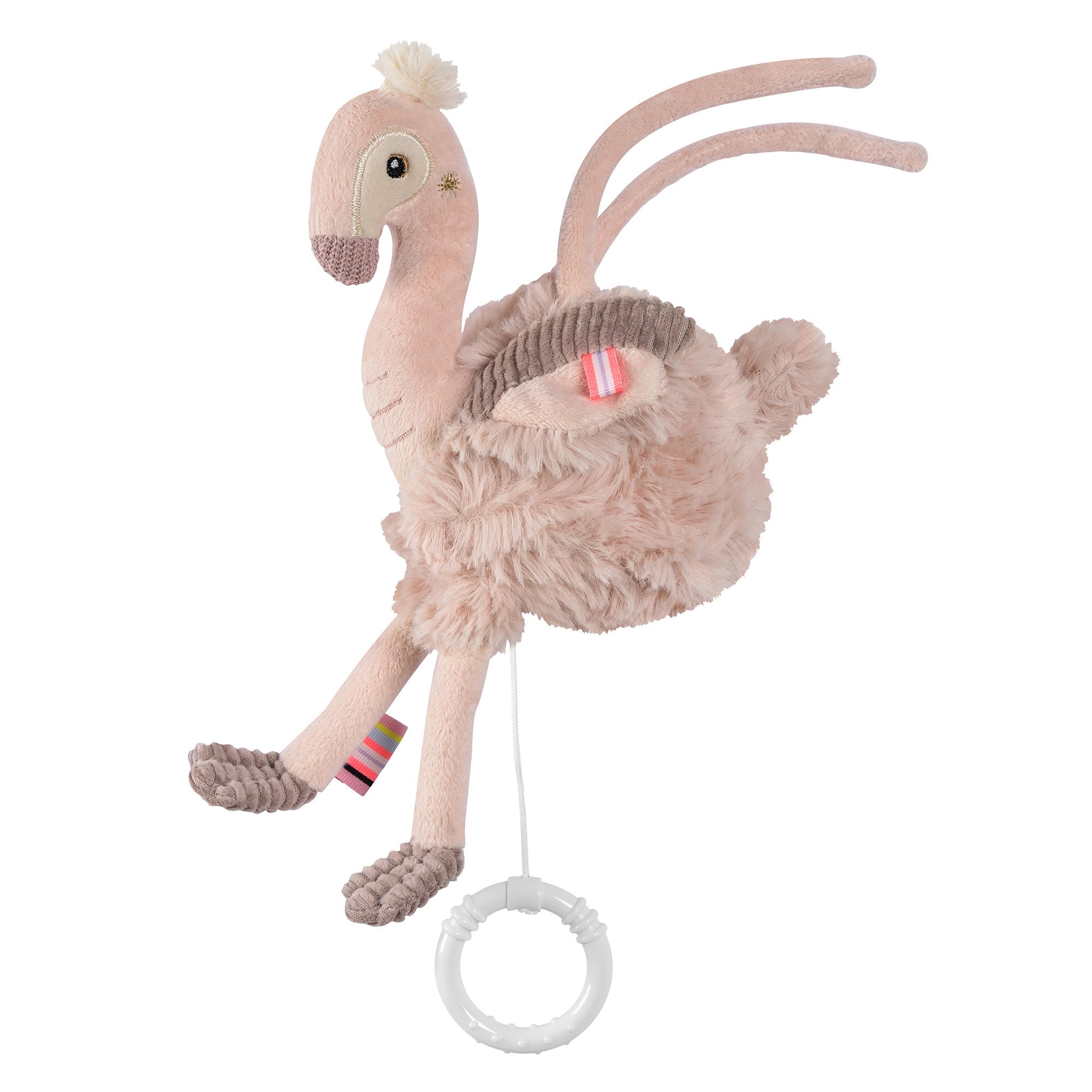 Fehn Mini-Spieluhr Flamingo – Kuscheltier & Einschlafhilfe: Aufzieh-Spieluhr mit sanfter Melodie Schlaf Kindlein Schlaf beruhigt in jeder Situation – für Babys und Kleinkinder ab 0+ Monaten