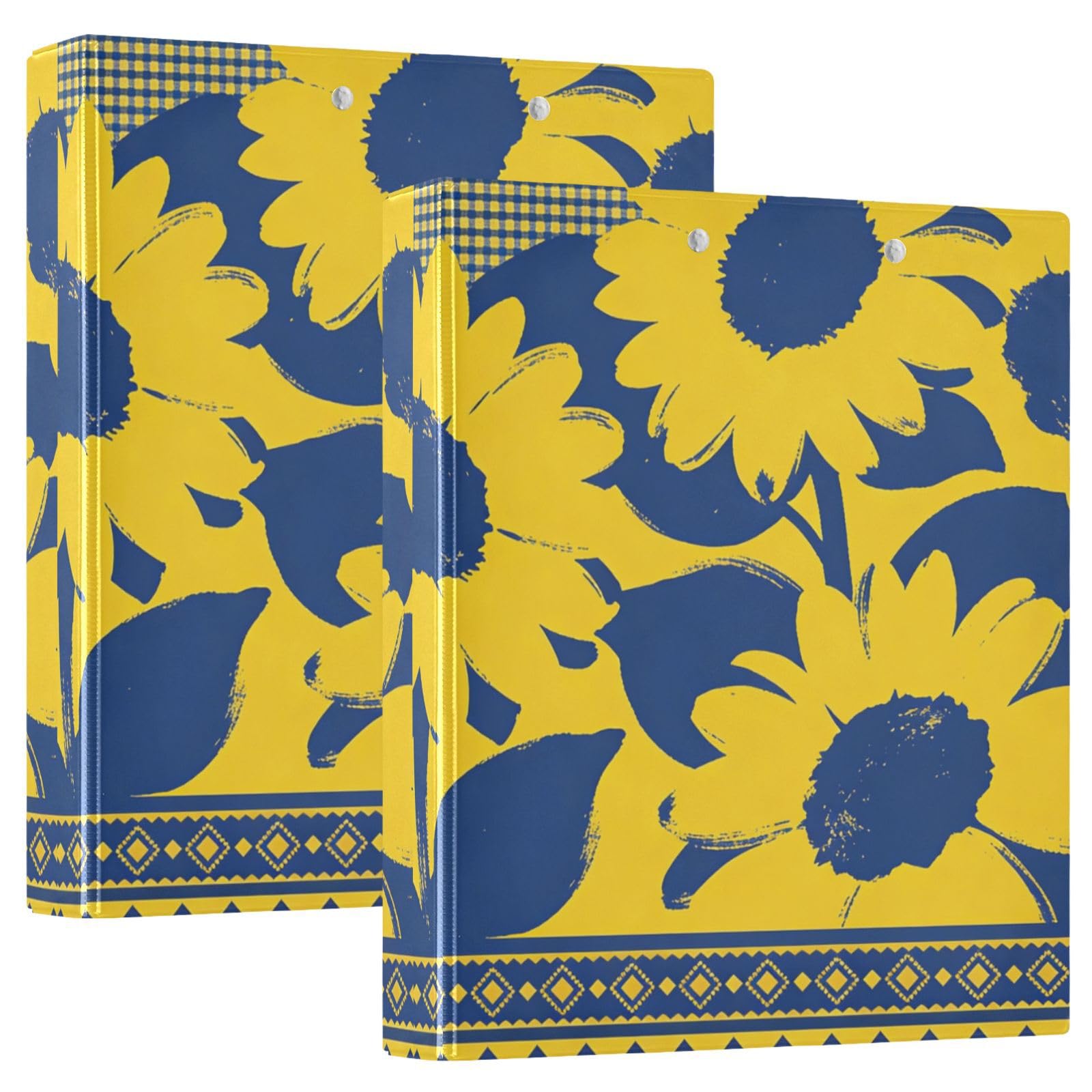 2 raccoglitori ad anelli rotondi per quaderni da 1,5 pollici con portablocco, confezione da 1/2 raccoglitori universitari per studenti, copertina rigida, girasoli, giallo blu