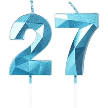 27th Birthday Candles,Number 27 Candles,Blue Happy Birthday Candle for Cake,3D Design Cake Topper Decorations for Women Men Birthday Party Wedding Anniversary Celebration Supplies