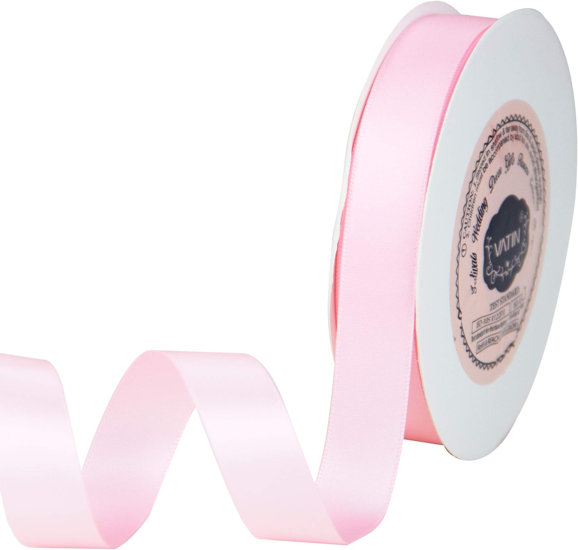 VATIN 5/8" Satin Ribbon, Continuous 25 Yards Double Faced Polyester Pearl Pink Fabric Ribbon for Gift Wrapping, Crafts, Wedding Decor, Baby Shower, Wreath, Party Decoration and More Projects