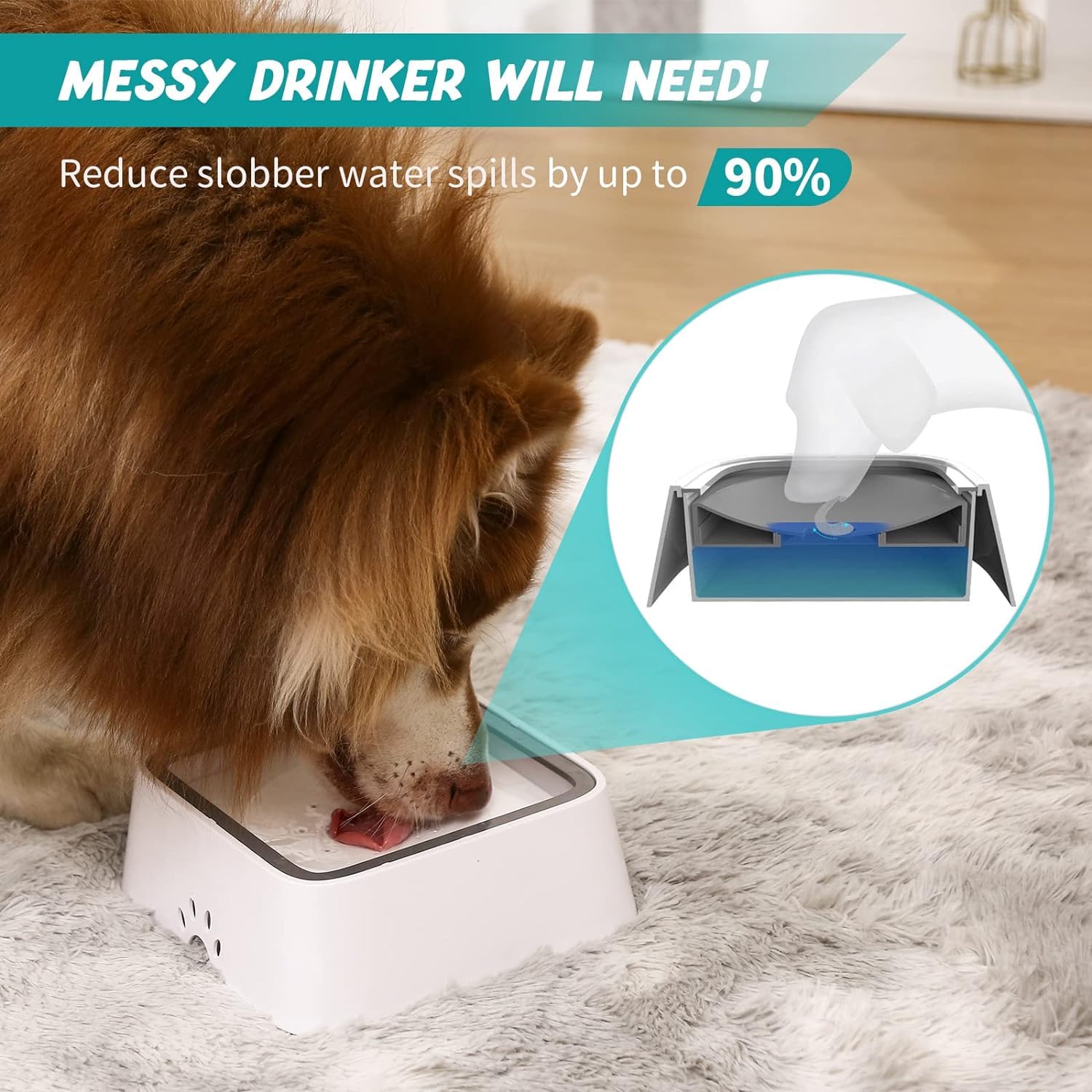 SHOPECOM Pet Floating Water Bowl, 1.5L Slow-Down Pet Water Bowl, No Spill Anti-Overflow Anti-Choking Vehicle Carried Water Food Bowl, Slow Water Feeder for Dog Cat Puppy Pet (Grey) 3