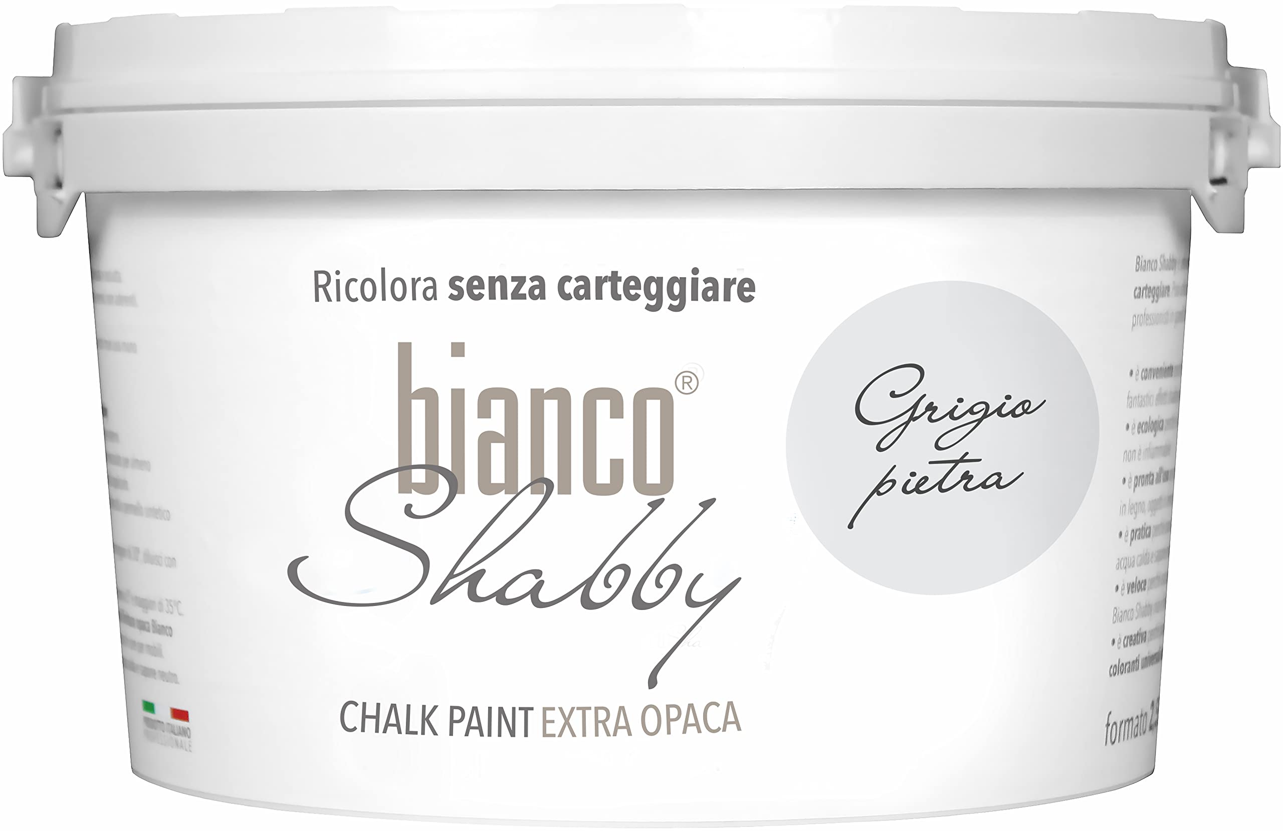 biancoShabby® Chalk Paint Grigio Pietra Shabby Chic Farba Vintage do mebli i ścian Extra Mate łatwo nadaje kolor wszelkiego rodzaju materiałów bez szlifowania (2.5 l Opakowanie 1)