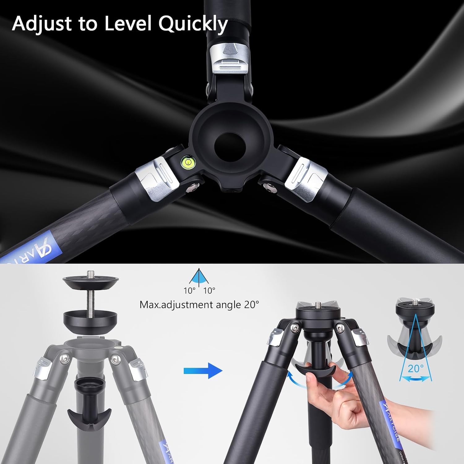 Lightweight Carbon Bowl Tripod +46mm Ball Low Profile Tripod Head Kit Fast Level Adjustable Carbon Fiber Travel Camera Tripod with Arca 360° Panoramic Tripod Head for DSLR/Camcoder Max Load 44Lb/20kg