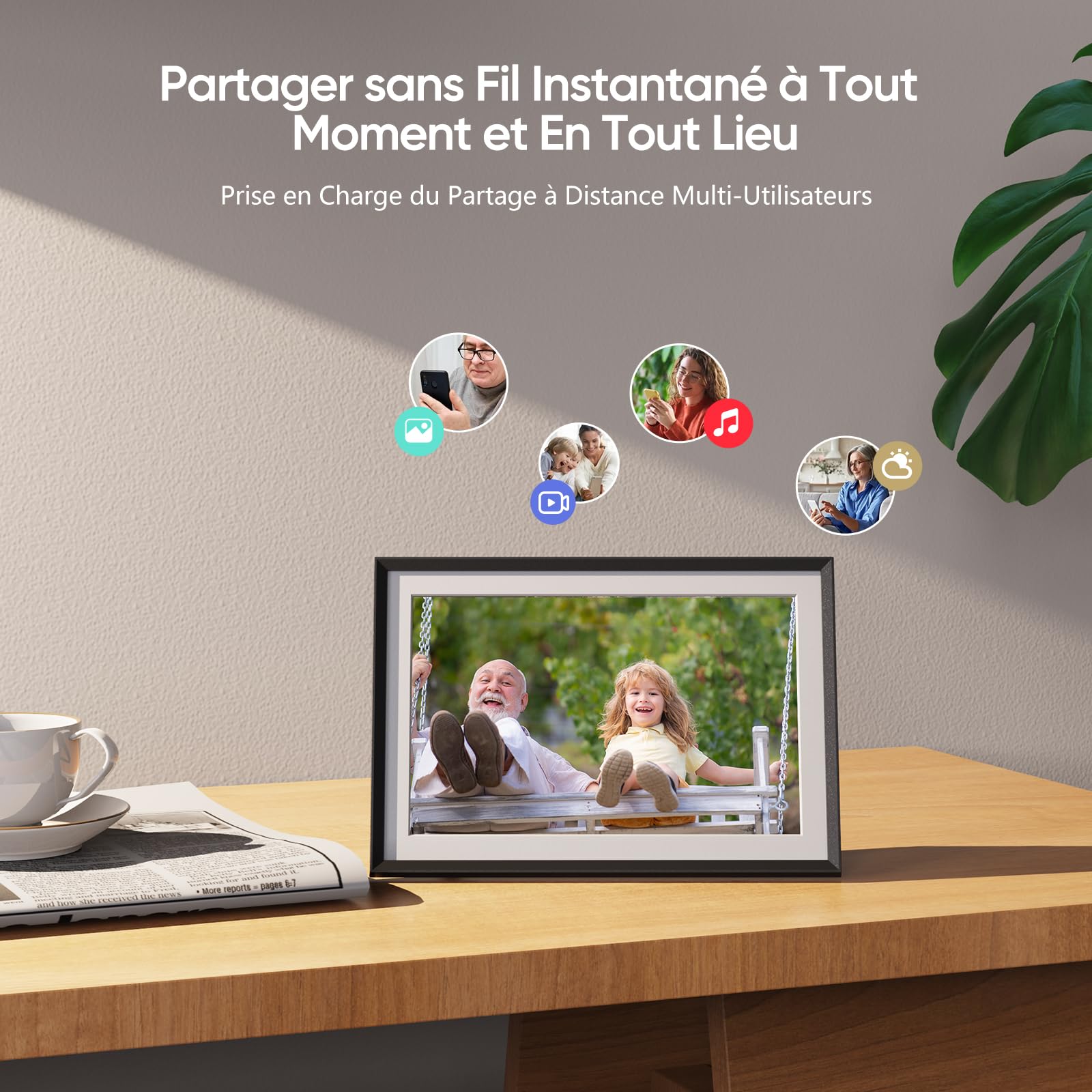 ARZOPA Cadre Photo Numérique 10,1 Pouces HD IPS Écran Tactile Cadre Numérique Photo Connecté WiFi Rotation Auto avec 32GB Partager Photos Vidéos Musique Via Frameo APP Horloge Météo