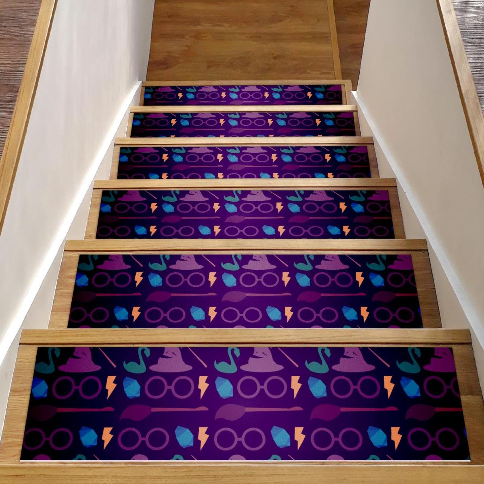 Tapis d'escalier violet lot de 15 marches bois 20x76cm antidérapant
