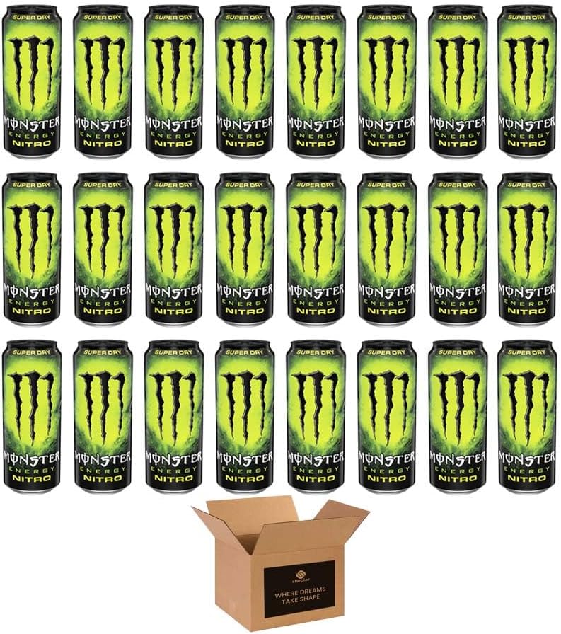 Monster Energy Drink Flavours | Juiced, Zero Sugar, Ultra, Monarch, Fiesta Mango, Strawberry Dreams, VR46, Punch | High Caffeine Sports Energy Drink (Super Dry Nitro - 500ml x 24Pack)