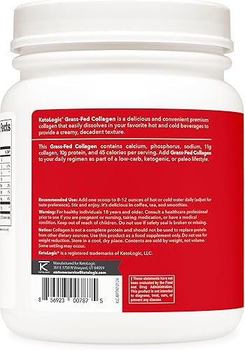 Miniatura 3 de Ketologic Polvo de hidrolizado de colágeno alimentado con pasto (vainilla) (1 libra), 37 porciones, 0.43 onzas de colágeno por porción, 0.35 onzas