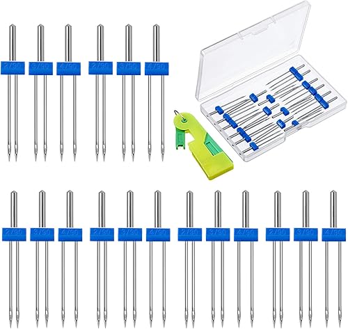 18 agujas gemelas para máquina de coser, agujas dobles gemelas, agujas elásticas dobles con caja de plástico, enhebrador automático de agujas para
