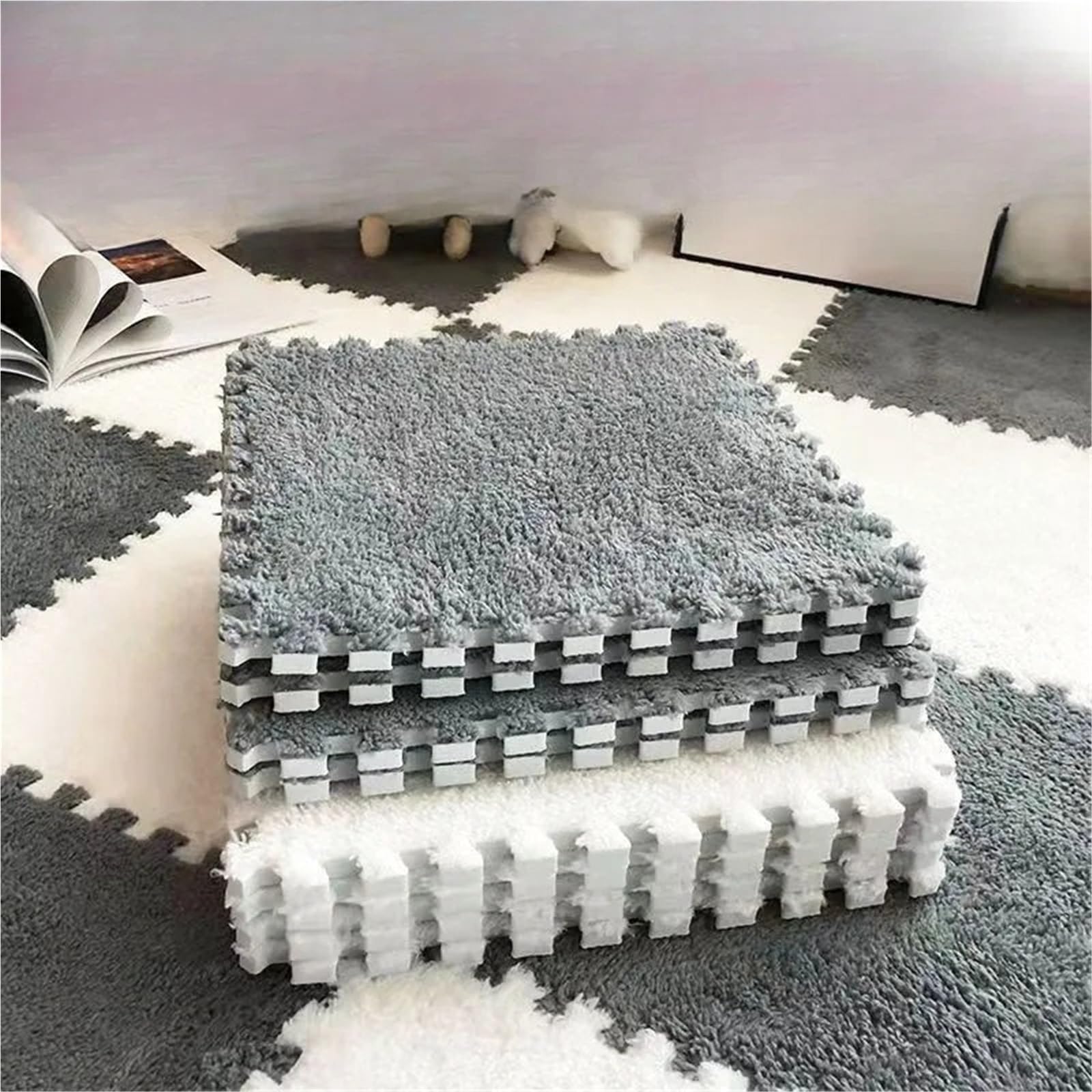 Tappeto Da Fitness A Puzzle 12 tappetini in schiuma soffici ad incastro, 30x30x1 cm, piastrelle in peluche for l'arredamento della camera da letto, sala giochi