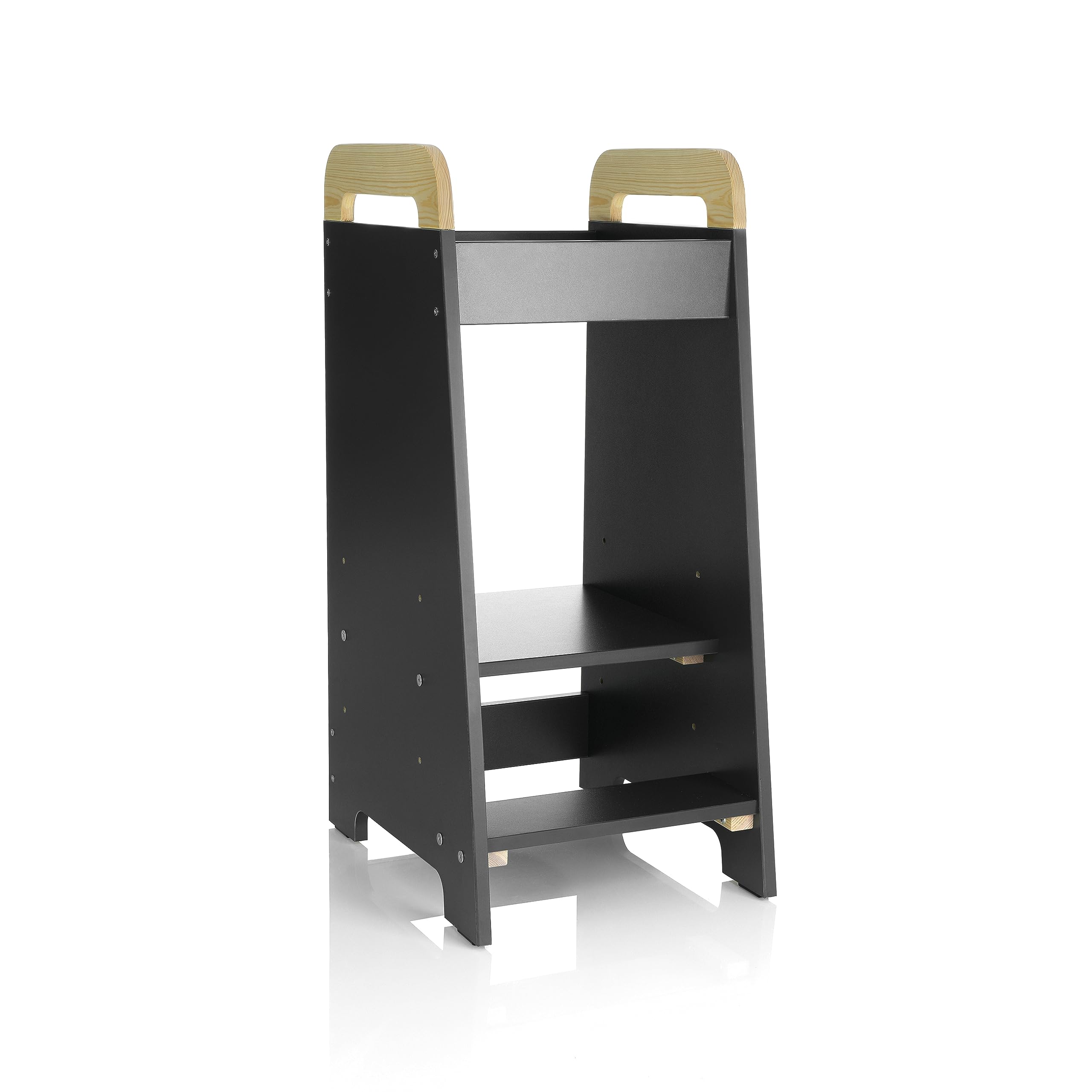 Love For Sleep Anthracite/Pine Montessori Learning Tower – Wooden Kitchen Step Stool, Safe Standing Helper Platform With 3 Adjustable Heights For Toddlers 2–6 ()